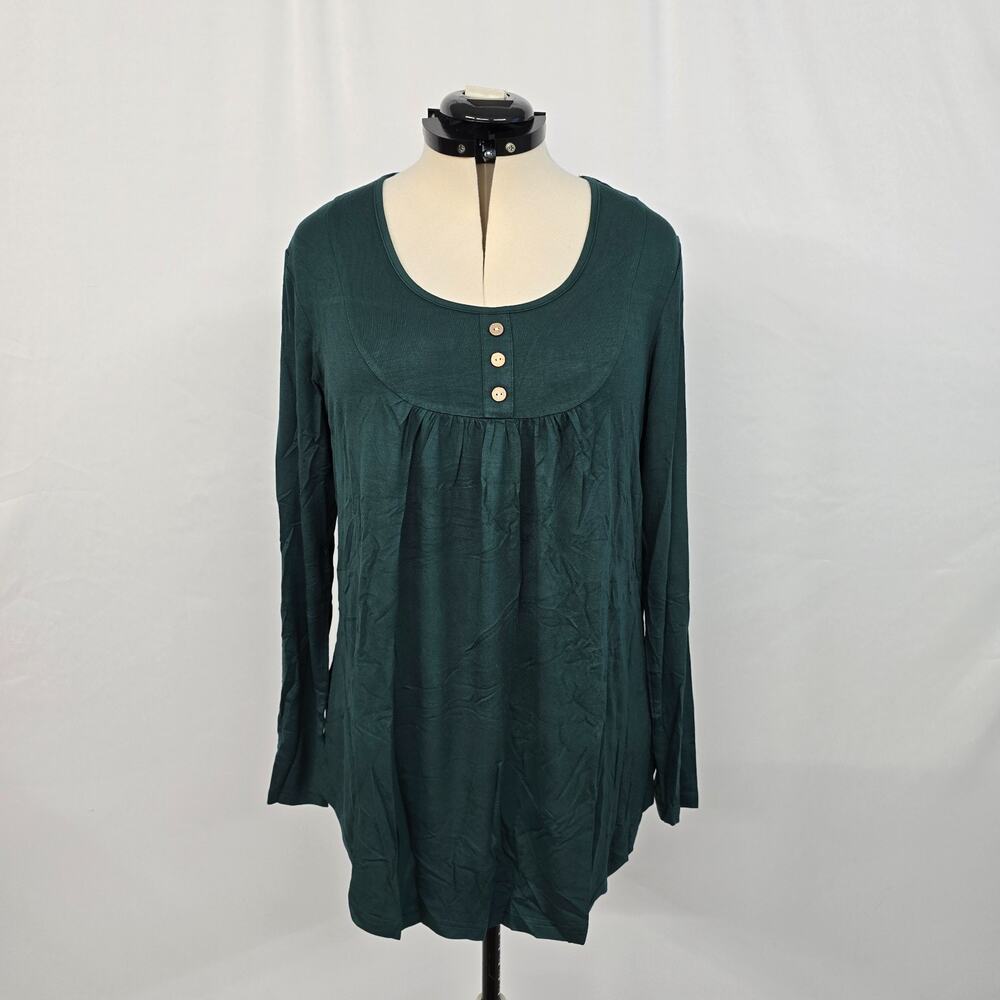 ZYFMAILY Long Sleeve Blouse Women's 1X Green Button Accent Ruffle NWT